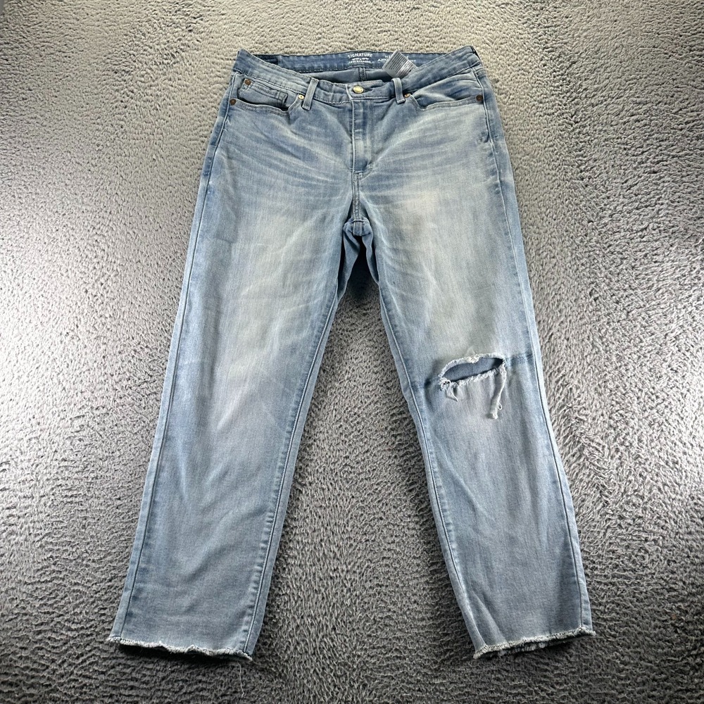 Signature by Levi Strauss Jeans Womens 14 Blue Denim‎ Ankle Straight Distressed
